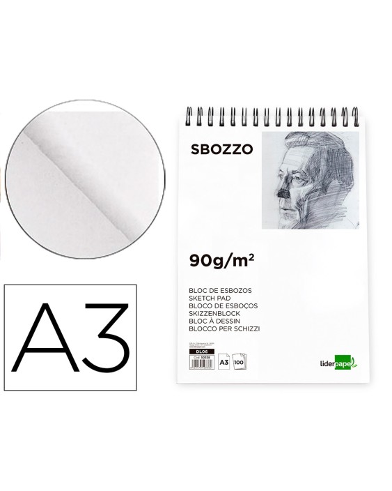 Bloc dibujo liderpapel esbozos espiral a3 297x420mm 100 hojas 90 g sin recuadro