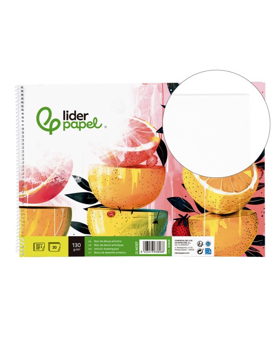 Bloc dibujo liderpapel artistico espiral 230x325mm 20 hojas 130g/m2 sin recuadro sin microperforado