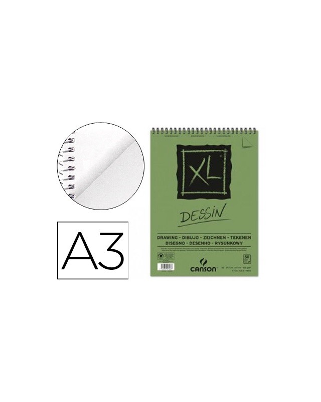 Bloc dibujo canson xl dessin din a3 liso microperforado espiral 29,7x42 cm 50 hojas 160 gr/m2