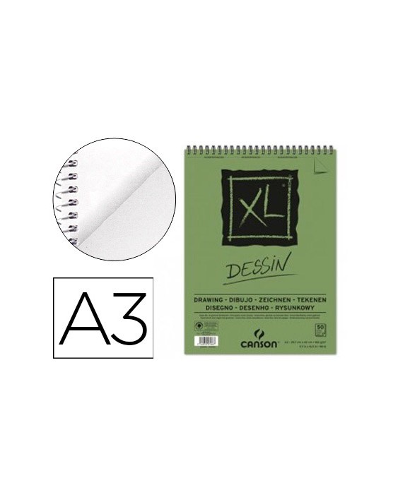 Bloc dibujo canson xl dessin din a3 liso microperforado espiral 29,7x42 cm 50 hojas 160 gr/m2