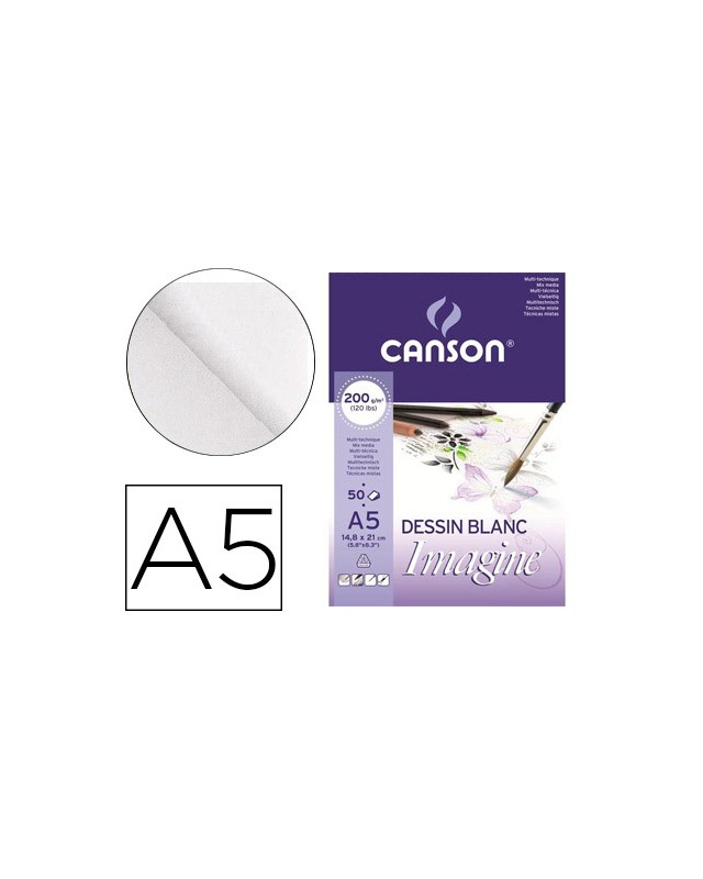 Bloc dibujo multitecnicas canson imagine din a5 encolado liso 14,8x21 cm 50 hojas 200 gr/m2