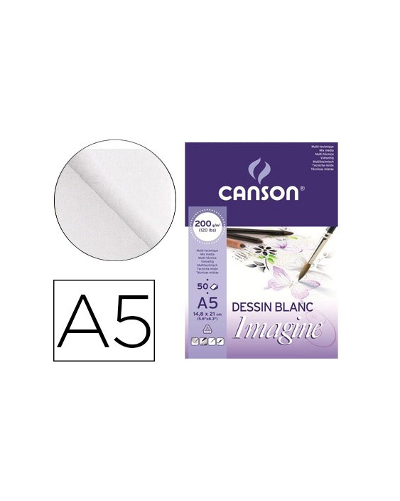 Bloc dibujo multitecnicas canson imagine din a5 encolado liso 14,8x21 cm 50 hojas 200 gr/m2