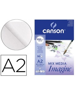 Bloc dibujo multitecnicas canson imagine din a2 encolado liso 42x59,4 cm 50 hojas 200 gr/m2