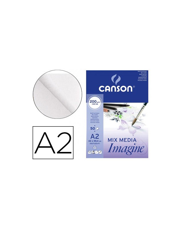 Bloc dibujo multitecnicas canson imagine din a2 encolado liso 42x59,4 cm 50 hojas 200 gr/m2
