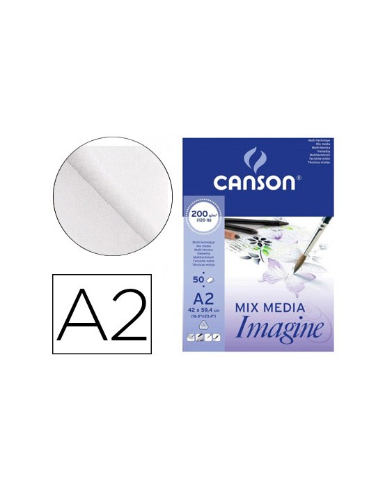 Bloc dibujo multitecnicas canson imagine din a2 encolado liso 42x59,4 cm 50 hojas 200 gr/m2