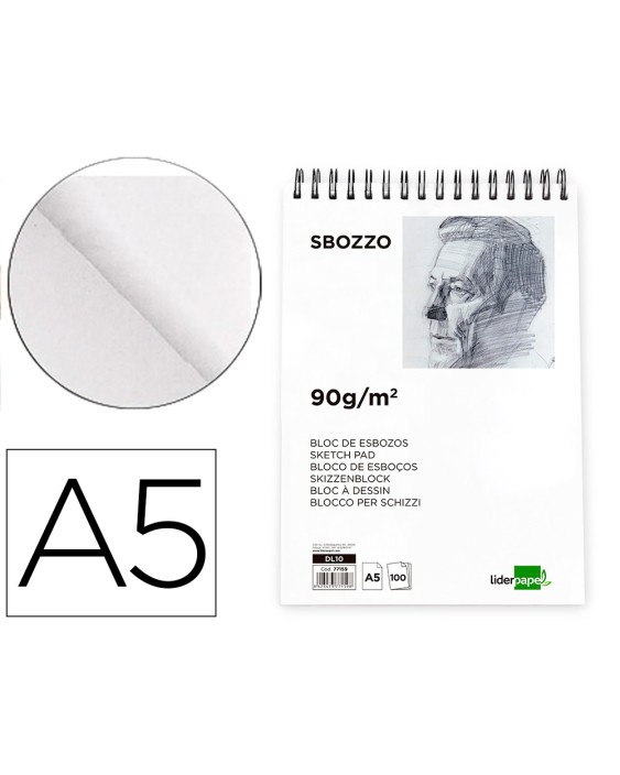 Bloc dibujo liderpapel esbozos espiral a5 148x210 mm 100 hojas 90 g sin recuadro