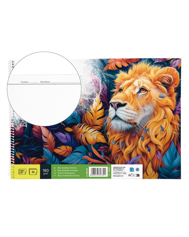 Bloc dibujo liderpapel lineal espiral 460x325 mm 20 hojas 180 gr/m2 con recuadro perforado