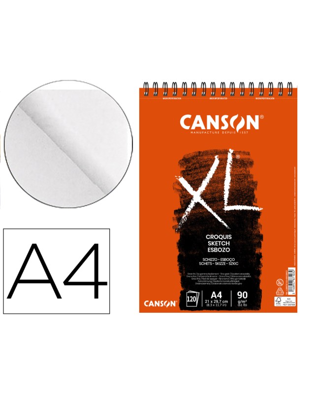 Bloc dibujo croquis din a4 microperforado 21x29,7 cm 120 hojas grano fino 90 g