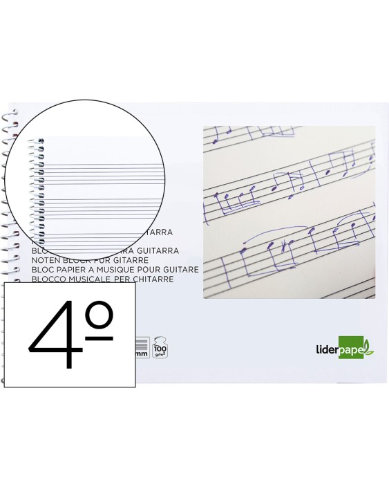 Bloc musica liderpapel para guitarra hexagrama 3 mm cuarto 20 hojas 100g/m2