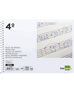 Bloc musica liderpapel pentagrama 4mm cuarto 20 hojas 100g/m2