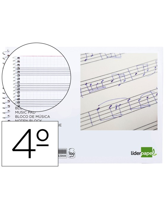 Bloc musica liderpapel combi pentagrama cuadriculado 2,5mm cuarto 20 hojas 100g/m2