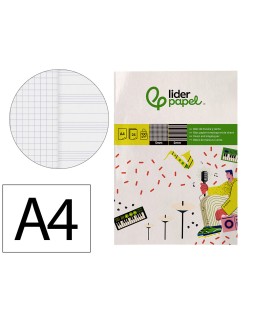 Bloc musica y canto liderpapel pentagrama interlineado 2 mm cuadricula 5mm din a4 24 hojas 100g/m2
