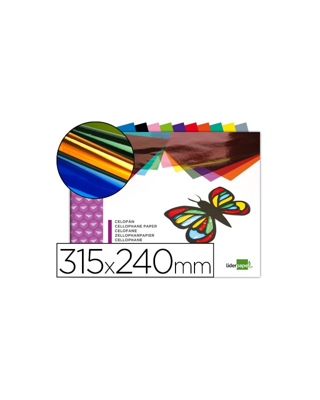 Bloc trabajos manuales liderpapel celofan 240x315mm 10 hojas colores surtidos