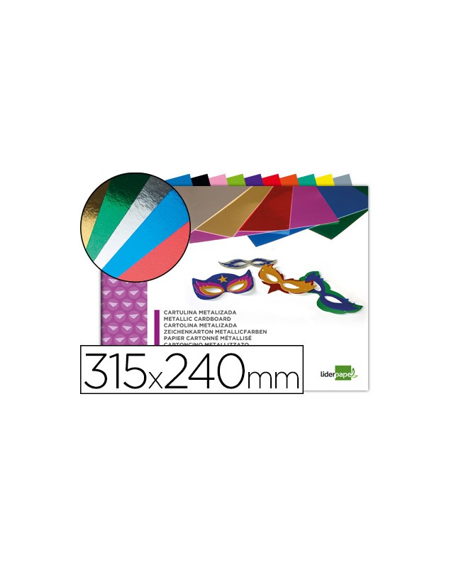 Bloc trabajos manuales liderpapel cartulina metalizada 240x315mm 10 hojas colores surtidos