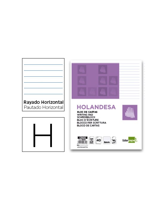 Bloc de cartas liderpapel rayado horizontal holandesa 40 hojas 60g/m2