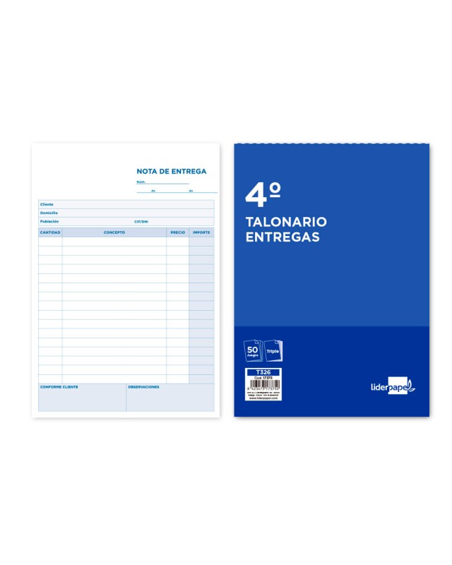 Talonario liderpapel entregas cuarto original y 2 copias t326