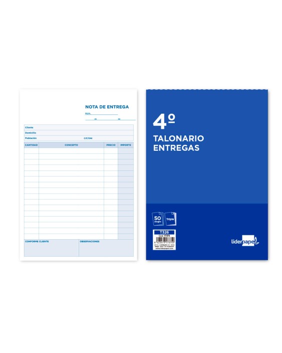Talonario liderpapel entregas cuarto original y 2 copias t326
