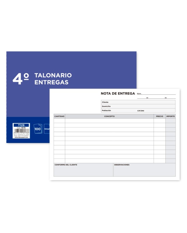 Talonario liderpapel entregas cuarto original t129 apaisado