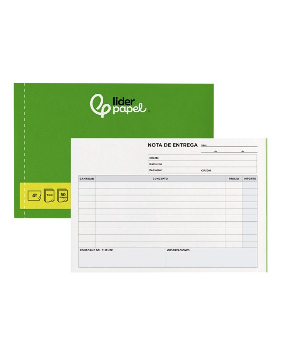 Talonario liderpapel entregas cuarto original y 2 copias t329 apaisado