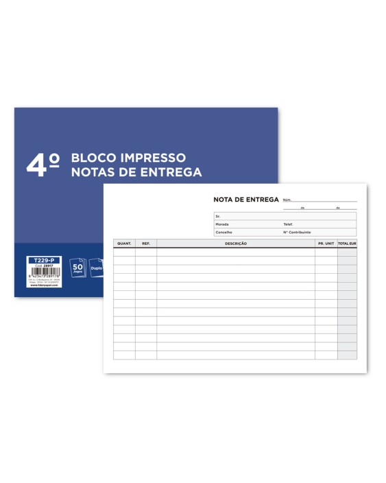 Talonario liderpapel entregas cuarto apaisado 229 duplicado -texto en portugues