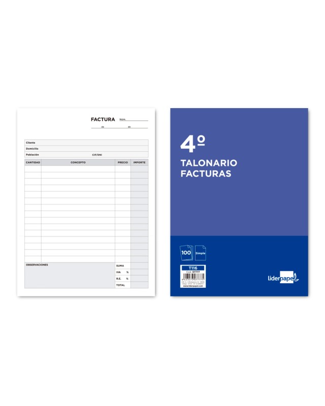 Talonario liderpapel facturas cuarto -con iva- 116