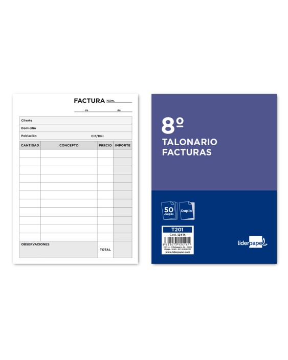 Talonario liderpapel facturas 8º original y copia t201 sin i.V.A
