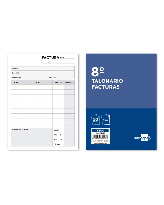 Talonario liderpapel facturas 8º original y 2 copias t300 con i.V.A