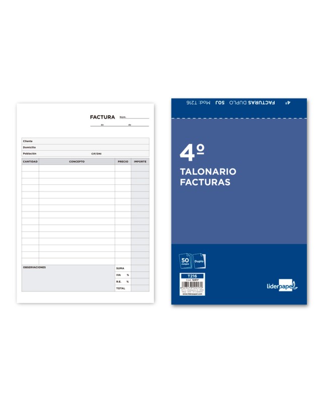 Talonario liderpapel facturas cuarto original y copia t216 con i.V.A
