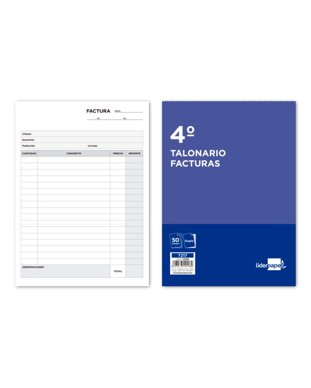 Talonario liderpapel facturas cuarto original y copia t217 sin i.V.A