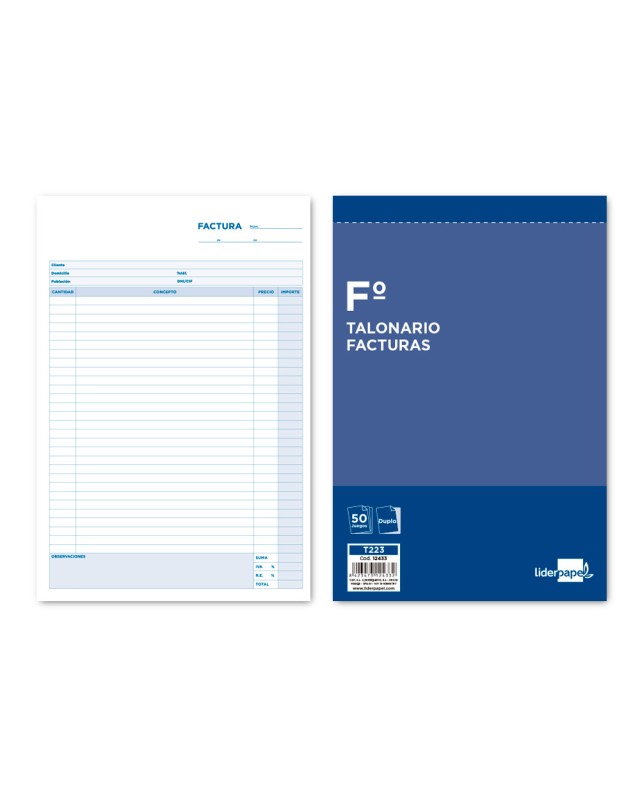 Talonario liderpapel facturas folio original y copia t223 con i.V.A