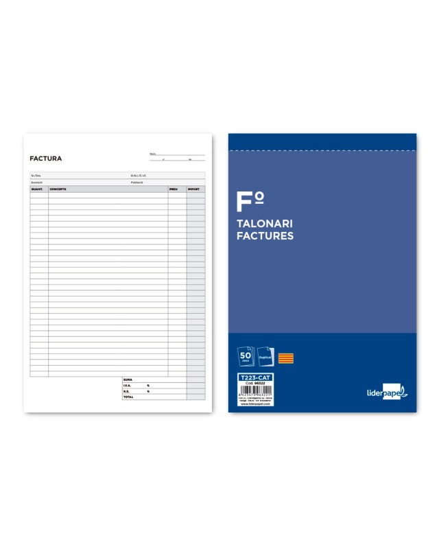 Talonario liderpapel facturas folio original y copia t223 con i.V.A. Texto en catalan