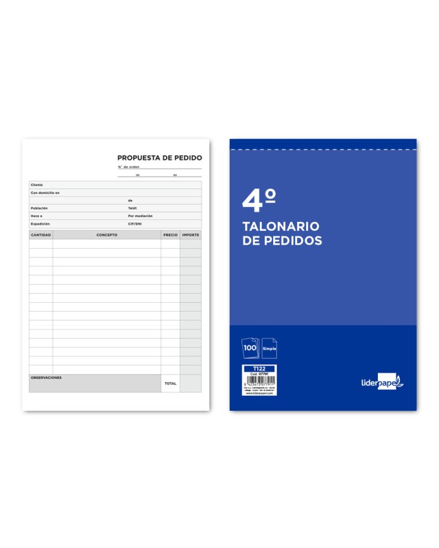 Talonario liderpapel pedidos cuarto original 122
