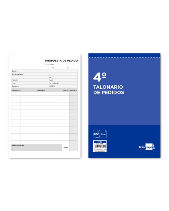 Talonario liderpapel pedidos cuarto original 122