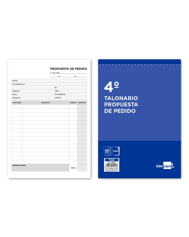 Talonario liderpapel pedidos cuarto original y copia t222