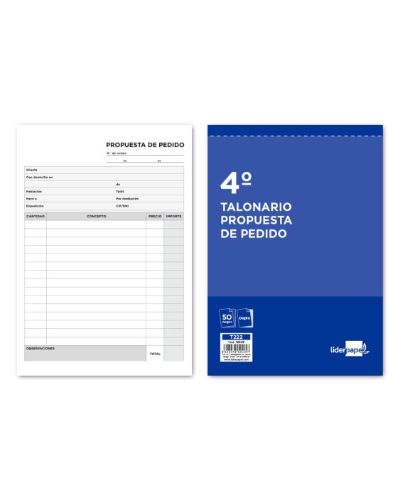 Talonario liderpapel pedidos cuarto original y copia t222