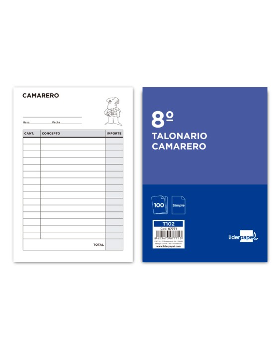 Talonario liderpapel camarero octavo sin iva 102