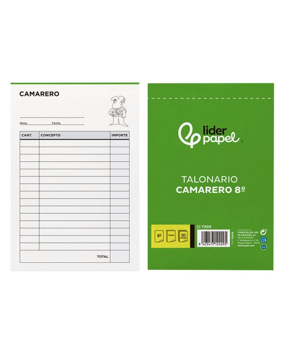 Talonario liderpapel camarero 8º original y copia t202
