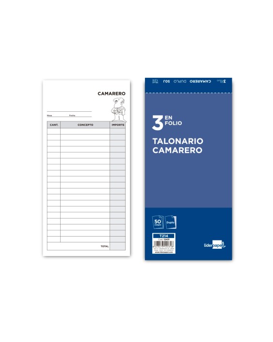 Talonario liderpapel camarero 3/fº original y copia t214