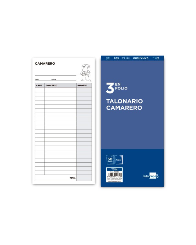 Talonario liderpapel camarero 3/fº original y 2 copias t314