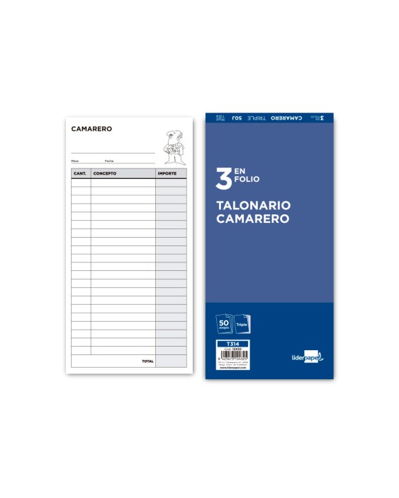 Talonario liderpapel camarero 3/fº original y 2 copias t314