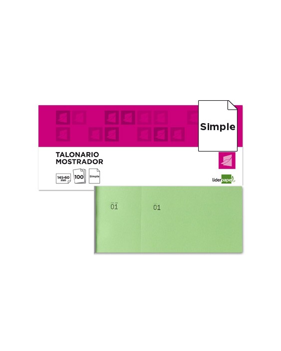Talonario liderpapel mostrador 60x145 mm tl06 verde con matriz