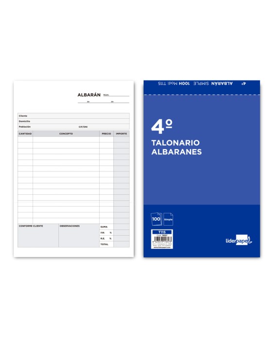 Talonario liderpapel albaran cuarto original t115