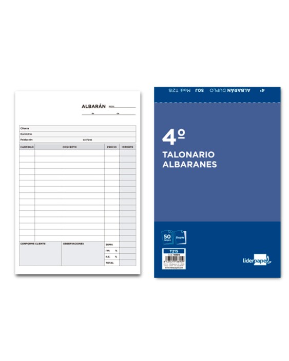 Talonario liderpapel albaran cuarto original y copia t215