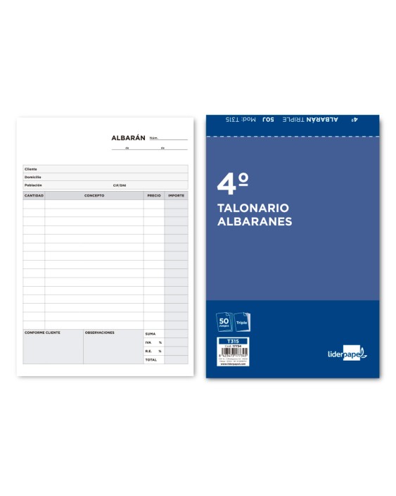 Talonario liderpapel albaran cuarto original y dos copias t315