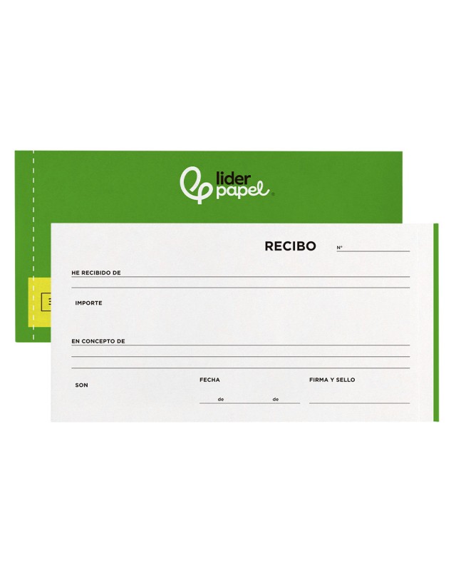 Talonario liderpapel recibos 3/fº apaisado original y 2 copias sin matriz