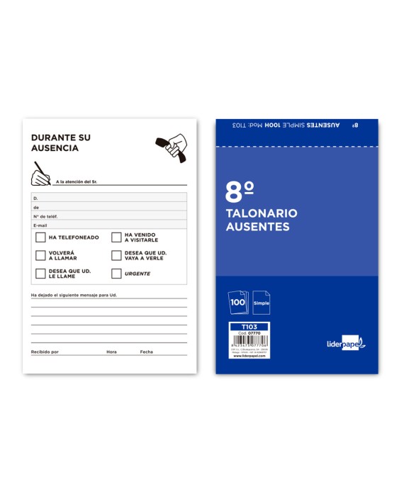 Talonario liderpapel ausentes octavo original 103