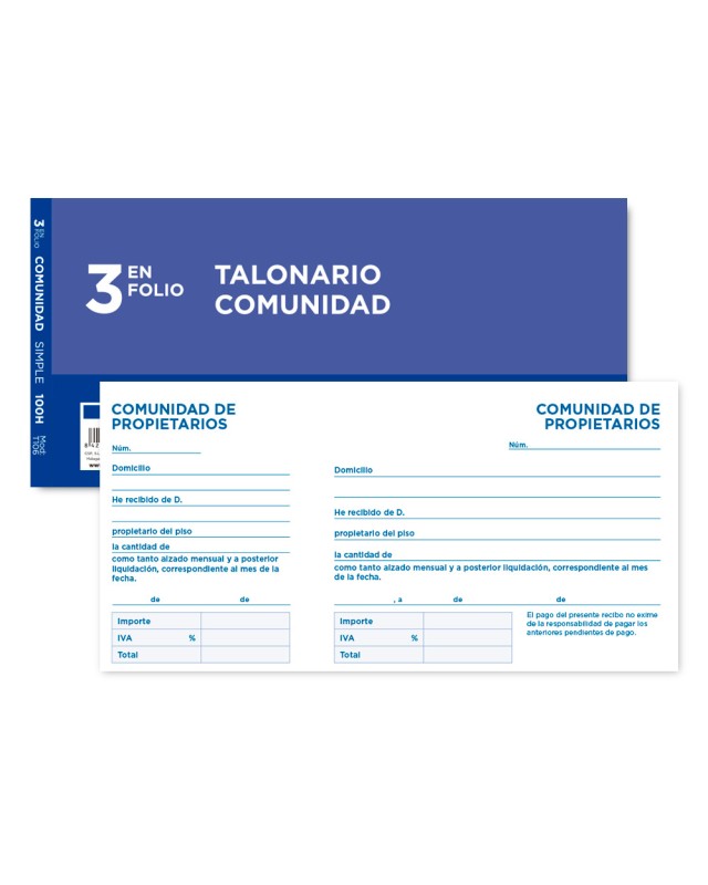 Talonario liderpapel comunidad tres en folio 106 con iva