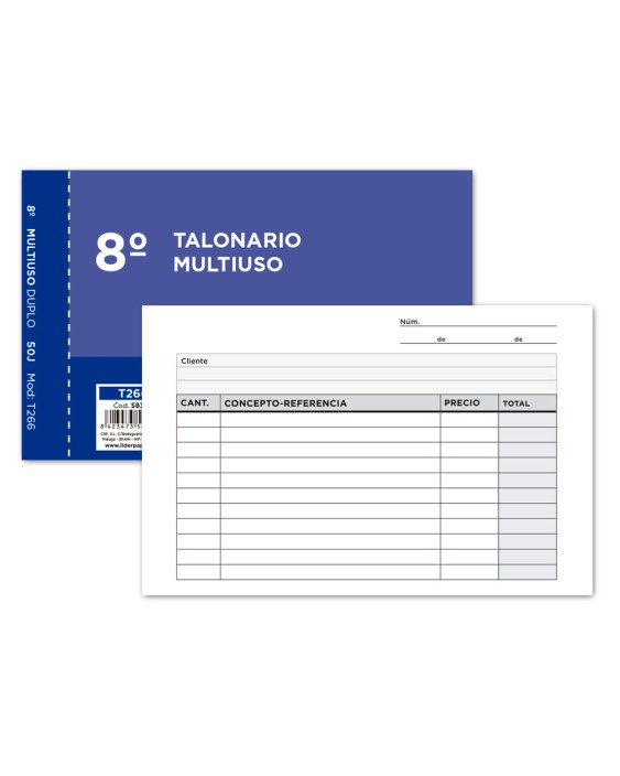 Talonario liderpapel multiusos octavo duplicado apaisado