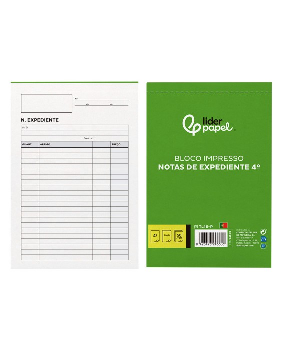 Talonario liderpapel notas de expediente cuarto duplo texto en portugues
