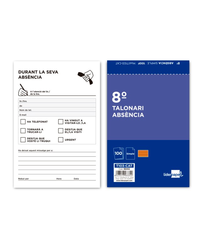 Talonario liderpapel ausentes octavo original t103 texto en catalan